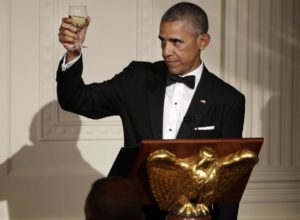Obama toasting a glass of Margerum’s Happy Canyon Sauvignon Blanc ‘Sybarite’